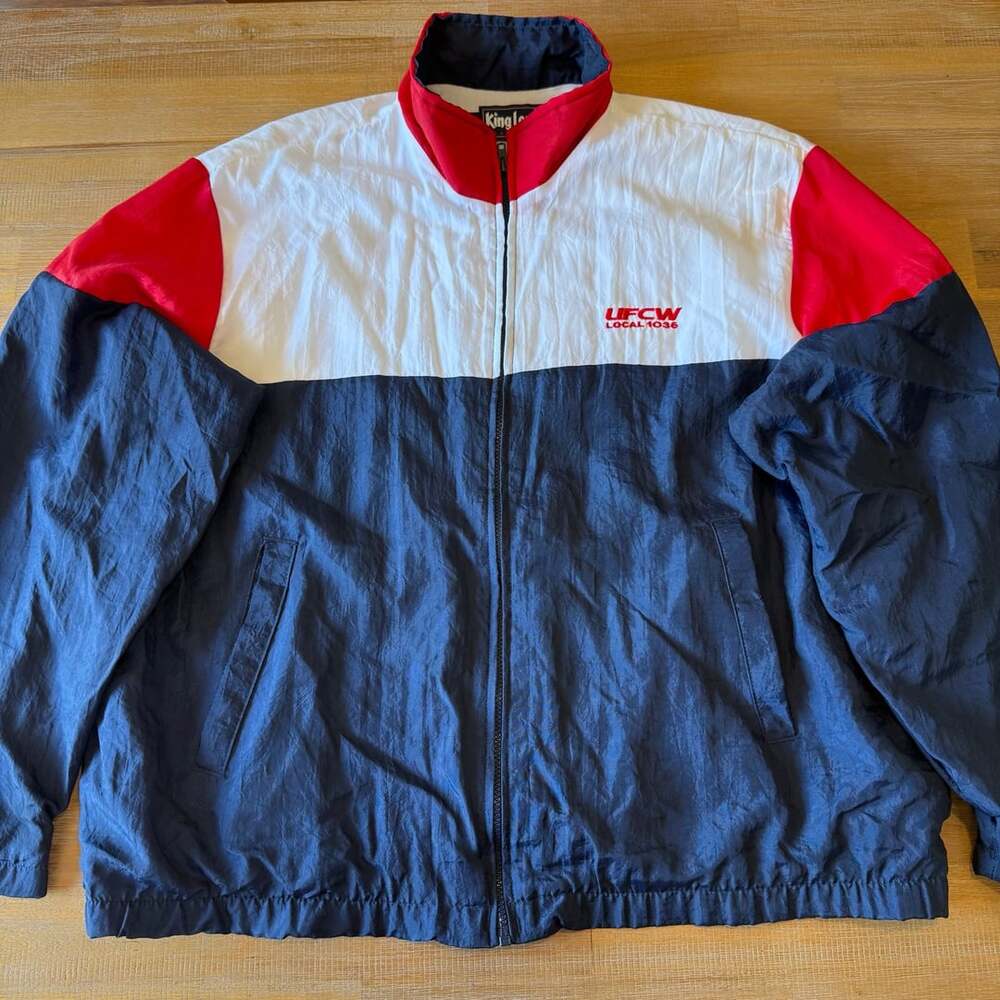 Vintage 90s King Louie Windbreaker Jacket Mens XL UFCW Local 1036 Nylon USA Made